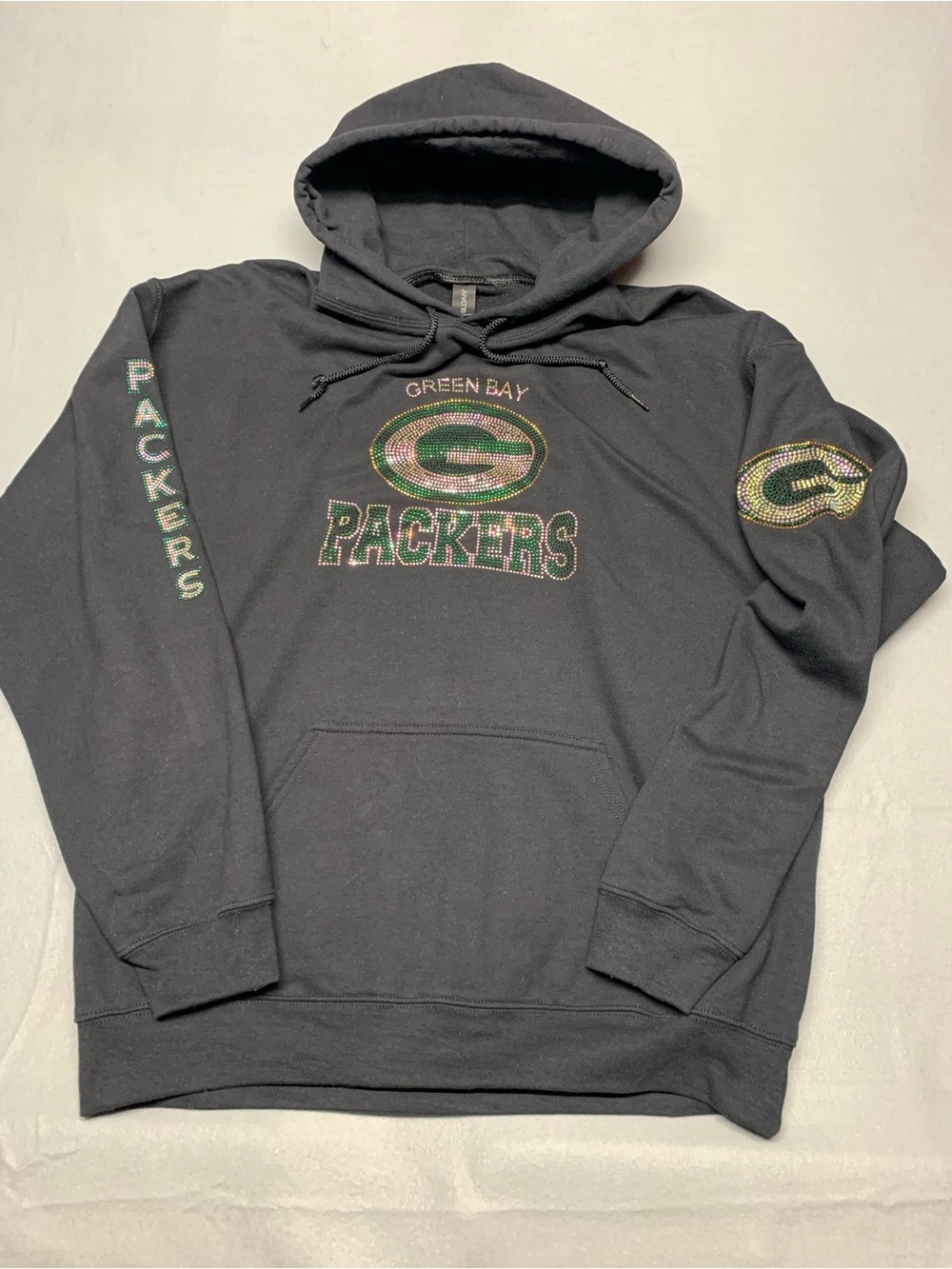 Gildan Black Green Bay Packers Rhinestone Pullover Hoodie